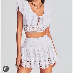 Charo Ruiz White Lace Mini Skirt Set